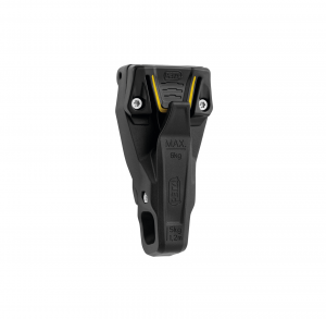 Das Zubehör Petzl Interfast ist ein schwarz-gelber Wandhalter für Kletterausrüstung, der für eine Tragkraft von bis zu 6 kg ausgelegt ist. Er bietet eine stabile Konstruktion mit sichtbaren Montagelöchern und ist somit perfekt für die sichere Organisation der Ausrüstung geeignet.