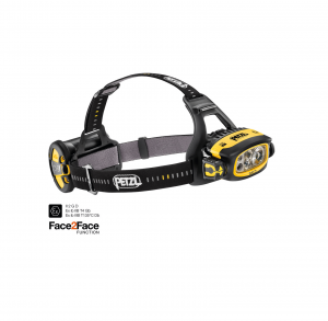 Die Stirnlampe Petzl DUO Z1 ist eine schwarz-gelbe Stirnlampe mit verstellbarem Kopfband und mehreren LED-Leuchten. Sie verfügt über die „Face2Face-Funktion“ und weist Spezifikationen wie 120G mit dem Code B0719BB96M auf.