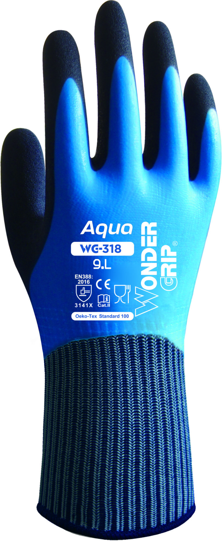 Wonder Grip WG-318 Aqua wasserdichter Schutzhandschuh in Blau mit Strickbund